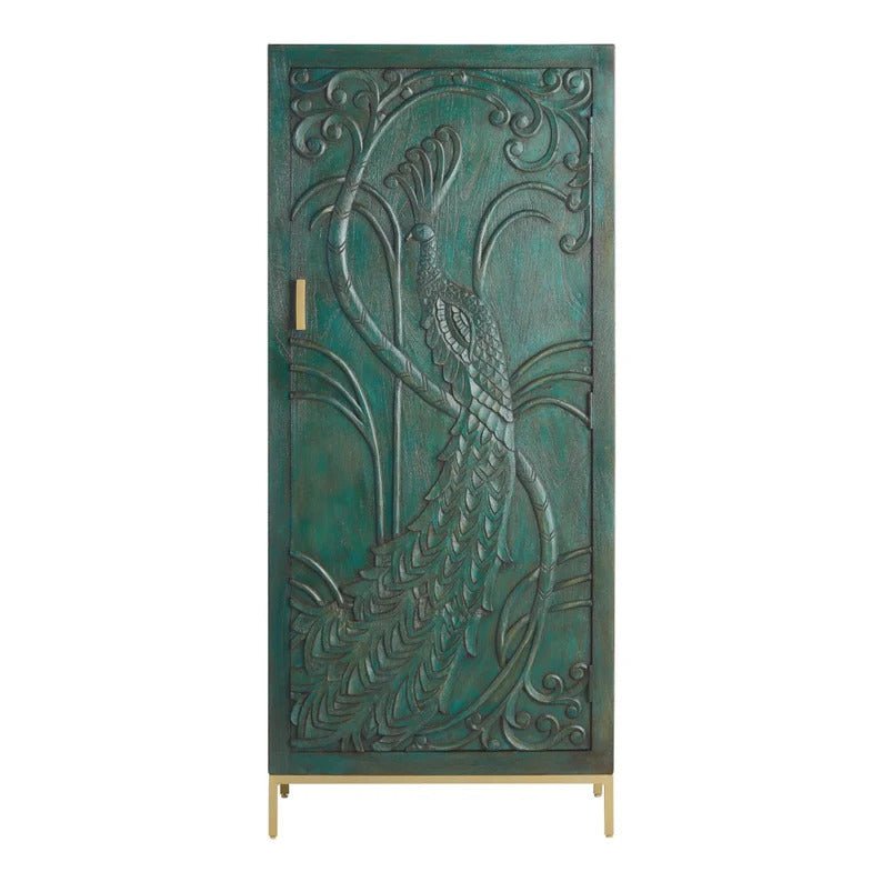 Handmade Indian Design Hand Carved Wood Peacock Armoire Wardrobe Armoire - Bone Inlay Furnitures