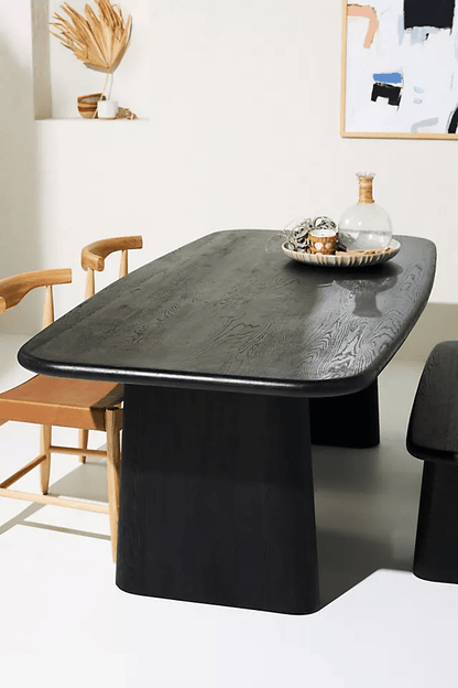 Handmade Kalle Sculptural Dining Table | Hand-carved Wooden Dining Table in Black Color Dining Bench - Bone Inlay Furnitures
