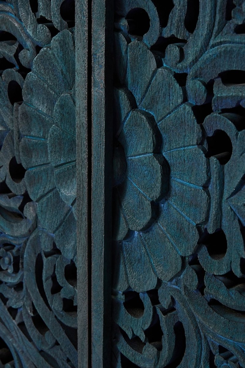 Handmade Lombok Entryway Cabinet Indigo Color | Hand-carved Wooden Storage Unit Cabinet - Bone Inlay Furnitures