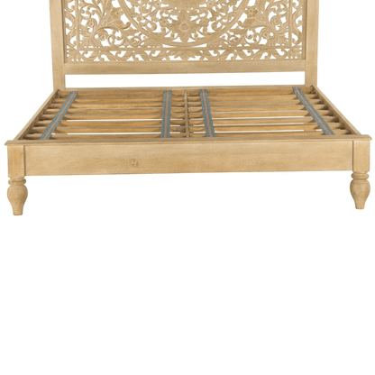Handmade Solid Wood Bed | Hand Carving Bed With Headboard Indian Furniture Beds & Bed Frames - Bone Inlay Furnitures