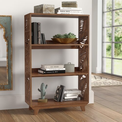 Handmade Solid Wood Standard Bookcase | Hand Carved Wooden Book Shelf Furniture Bookshelf - Bone Inlay Furnitures