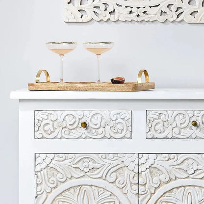 Handmade Storage Cabinet | Wooden Hand Carved Small Sideboard Cabinet - Bone Inlay Furnitures