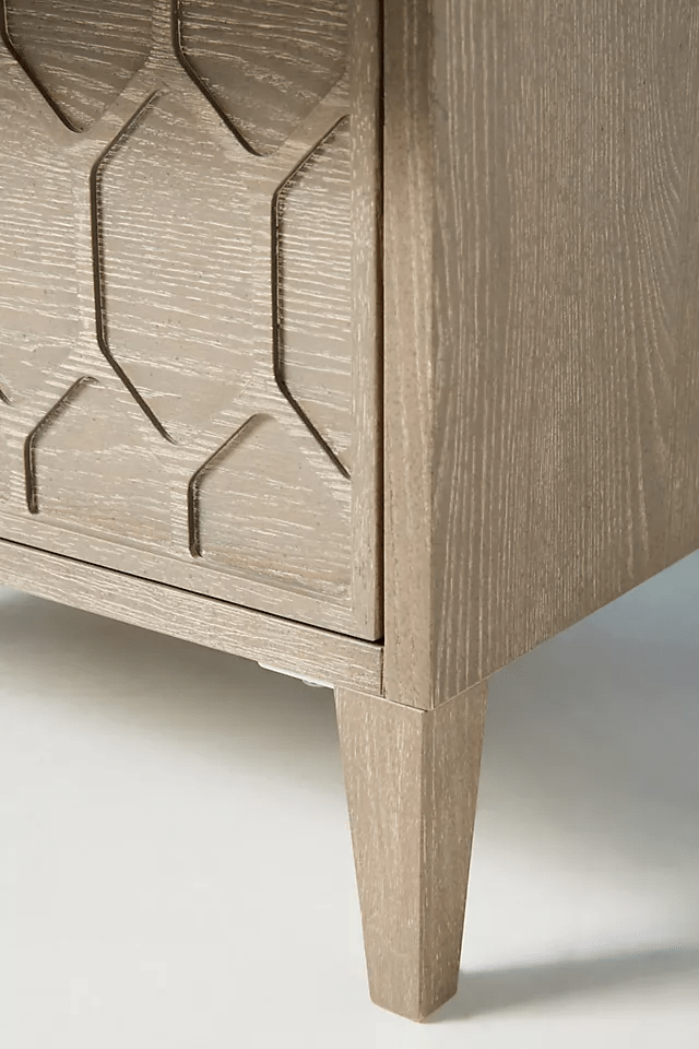 Handmade Textured Trellis 2 Drawers Nightstand | Hand-carved Wooden Bedside Nightstand - Bone Inlay Furnitures
