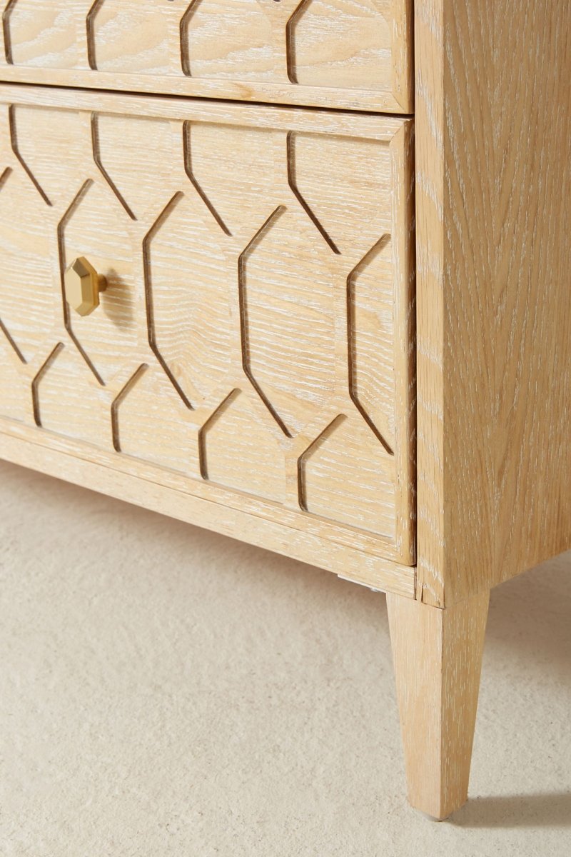 Handmade Textured Trellis 3 Drawer Dresser in Natural | Hand-carved Natural Color Dresser Drawer Dresser - Bone Inlay Furnitures