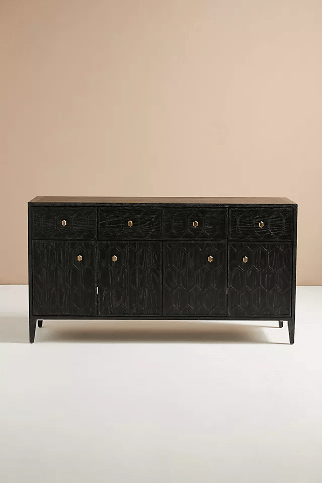 Handmade Textured Trellis Buffet | Hand-carved Black Color Buffet | Indian Furniture Buffet & Sideboard - Bone Inlay Furnitures