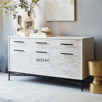 Handmade Tiled Buffet Sideboard with Metal Base | Bone Inlay Sideboard Buffet & Sideboard - Bone Inlay Furnitures