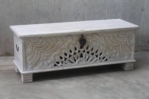 Handmade Wood Carving Trunk | Hand-carved Peacock Wooden Blanket Box Trunks - Bone Inlay Furnitures