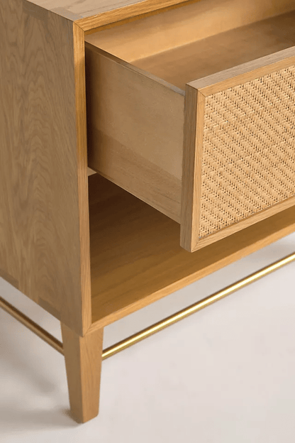 Handmade Wooden Cane Nightstand | Cane Bedroom Decor Nightstand - Bone Inlay Furnitures