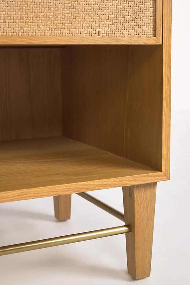 Handmade Wooden Cane Nightstand | Cane Bedroom Decor Nightstand - Bone Inlay Furnitures