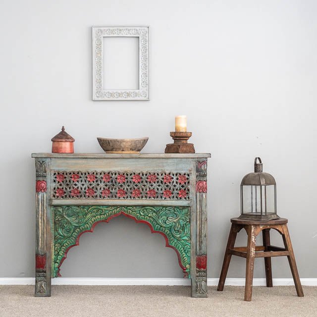 Handmade Wooden Indian Console Table | Hand-carved Indian Entryway Table console table - Bone Inlay Furnitures