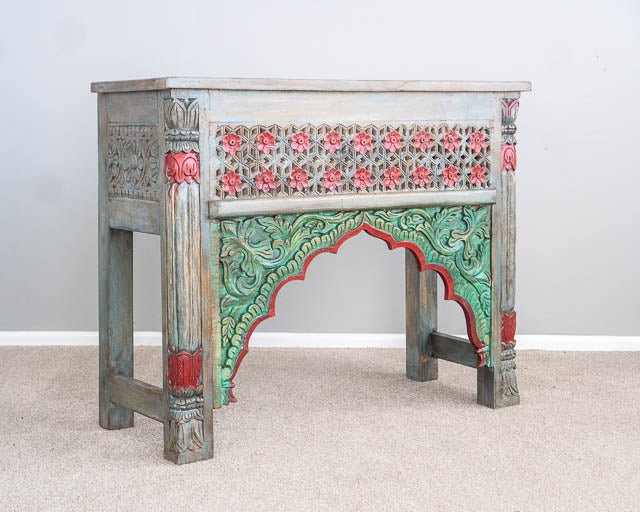 Handmade Wooden Indian Console Table | Hand-carved Indian Entryway Table console table - Bone Inlay Furnitures