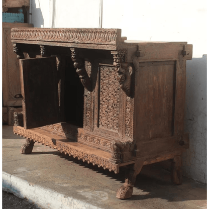 Vintage Indian Wooden Damchiya Dowry Sideboard Chest Buffet & Sideboard - Bone Inlay Furnitures