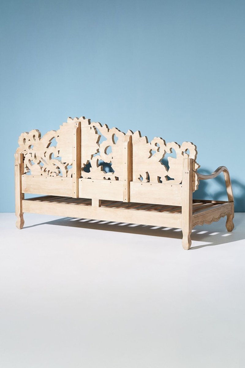 Wooden Hand-carved Lotus Daybed | Handmade Antique Design of Sofa Daybed - Bone Inlay Furnitures