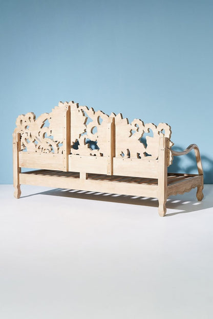 Wooden Hand-carved Lotus Daybed | Handmade Antique Design of Sofa Daybed - Bone Inlay Furnitures